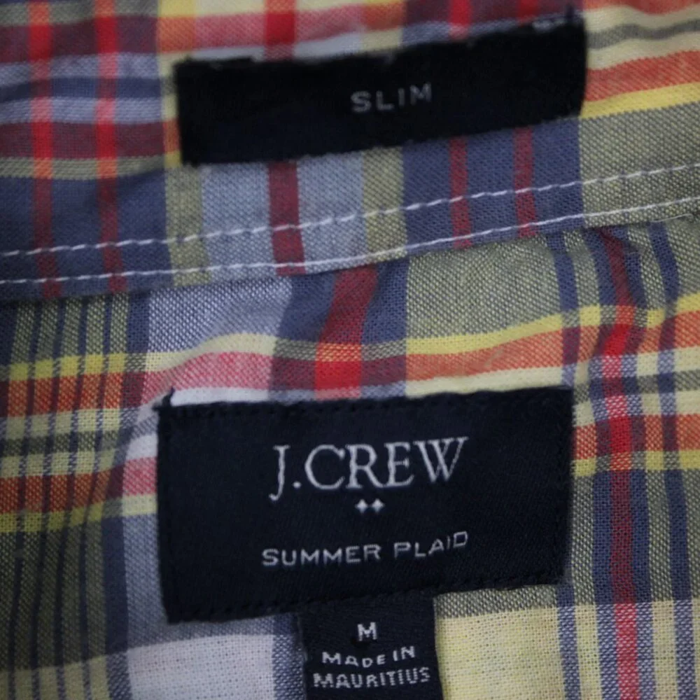 J Crew Summer Plaid Shirt Mens Medium Red/Blue/Yellow Slim Fit Cotton L/S Button